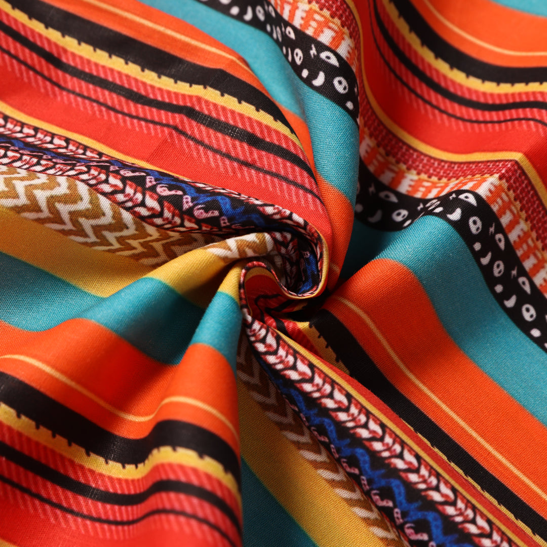 Colorful Ethnic Striped-100% Cotton Shirt