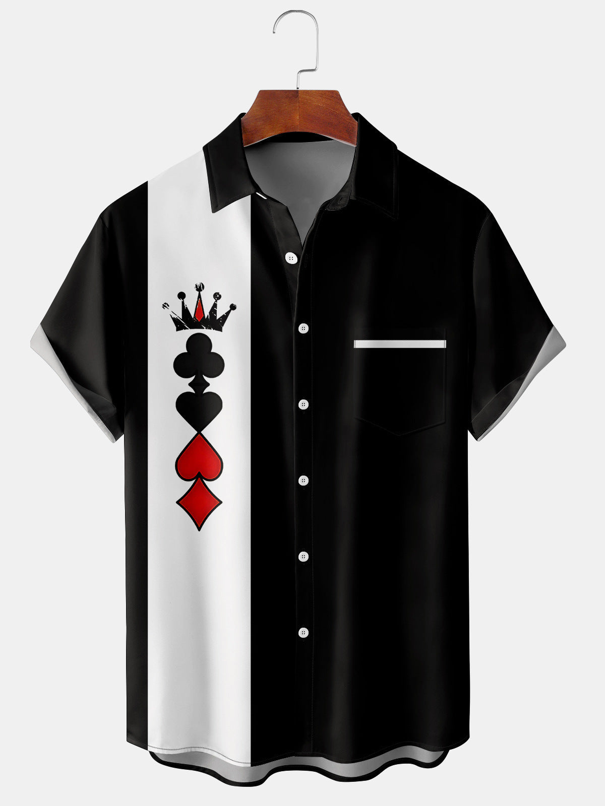 Men's Playing Card Print Vintage Bowling Shirt
