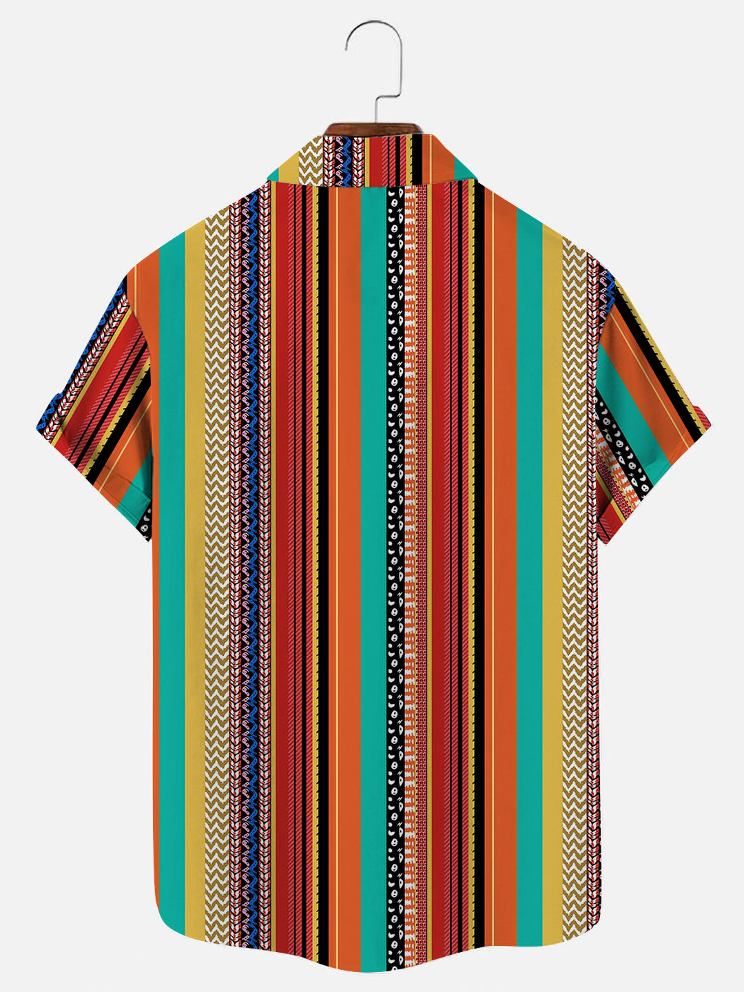 Men's Retro Ethnic Color Stripe Print Hawaiian Short Sleeve Shirt