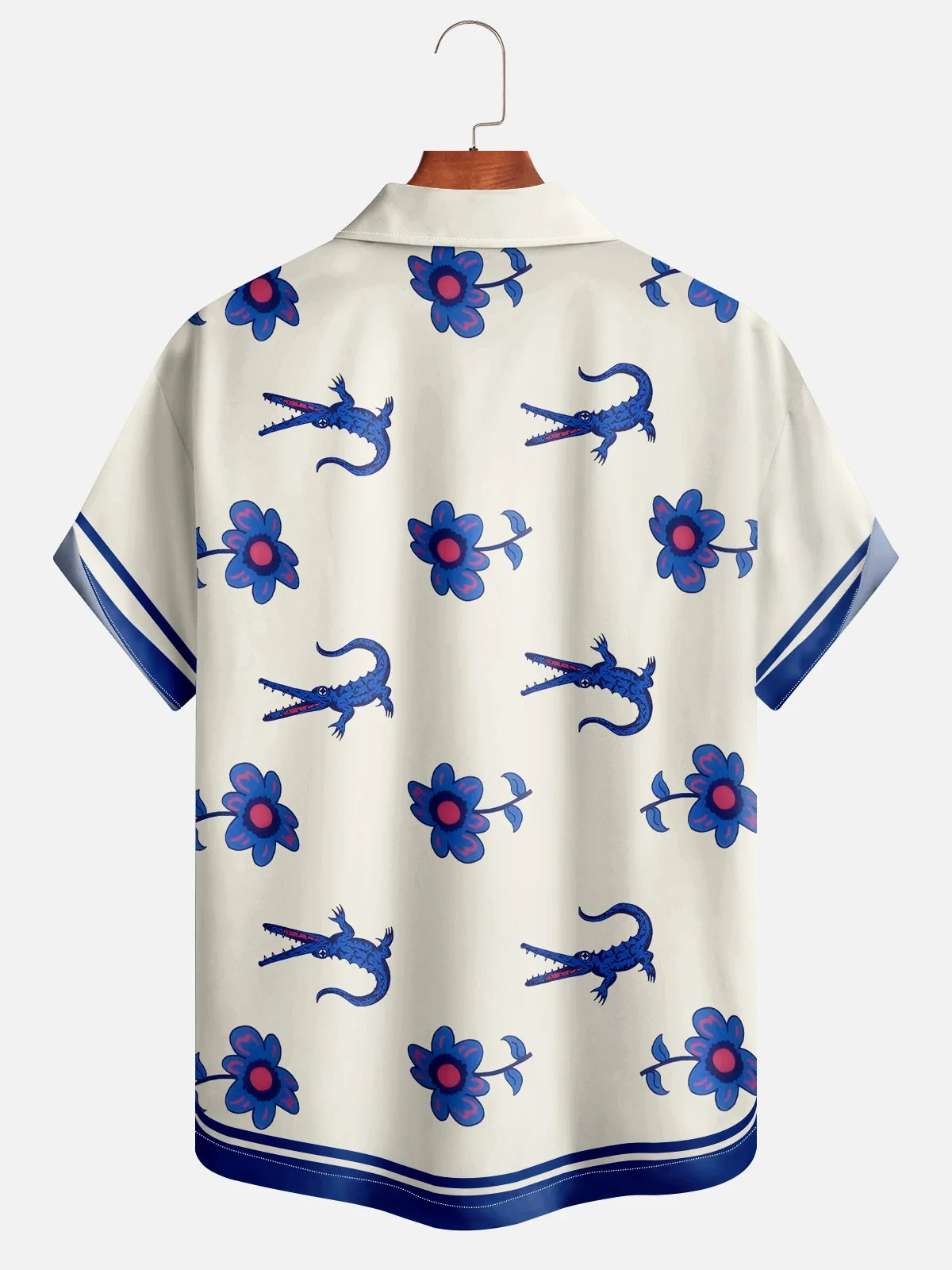 Men's White Lotus Crocodile Print Hawaiian Short Sleeve Shirt