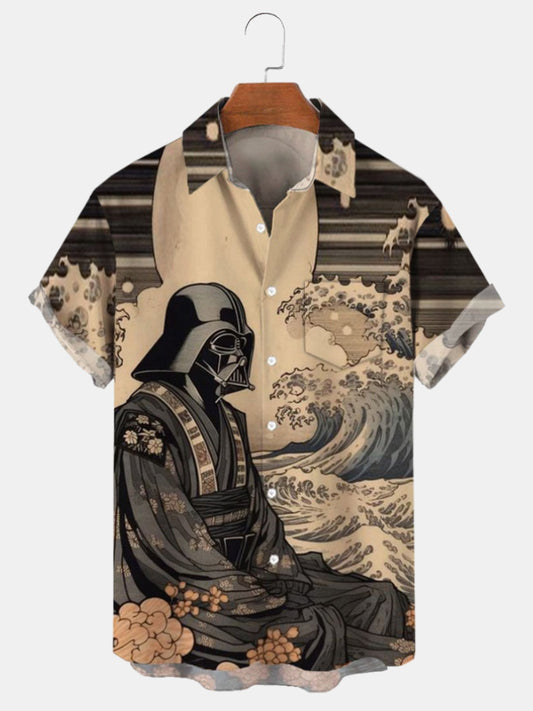 Men's Ukiyo-e Star Wars Print Chestband Hawaiian Short Sleeve Shirt