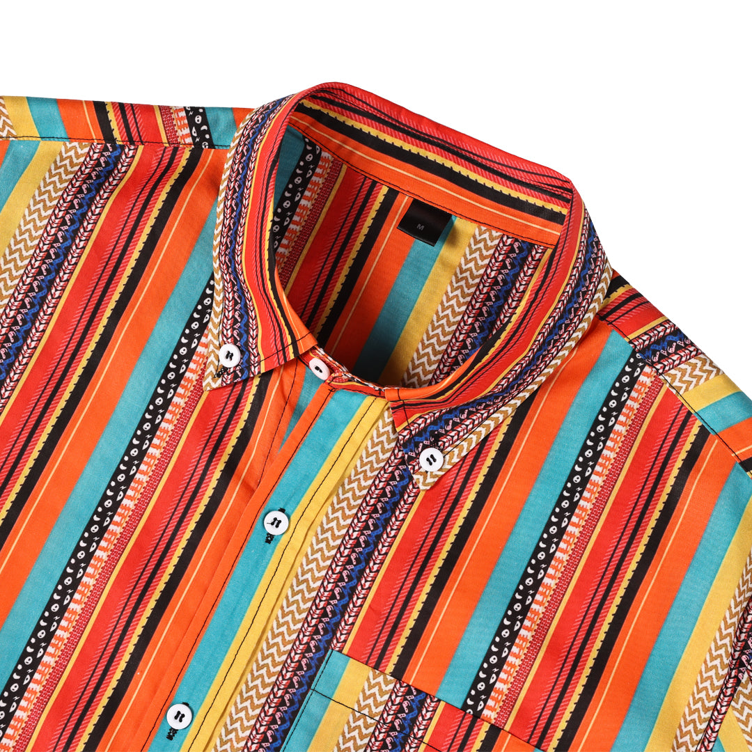 Colorful Ethnic Striped-100% Cotton Shirt