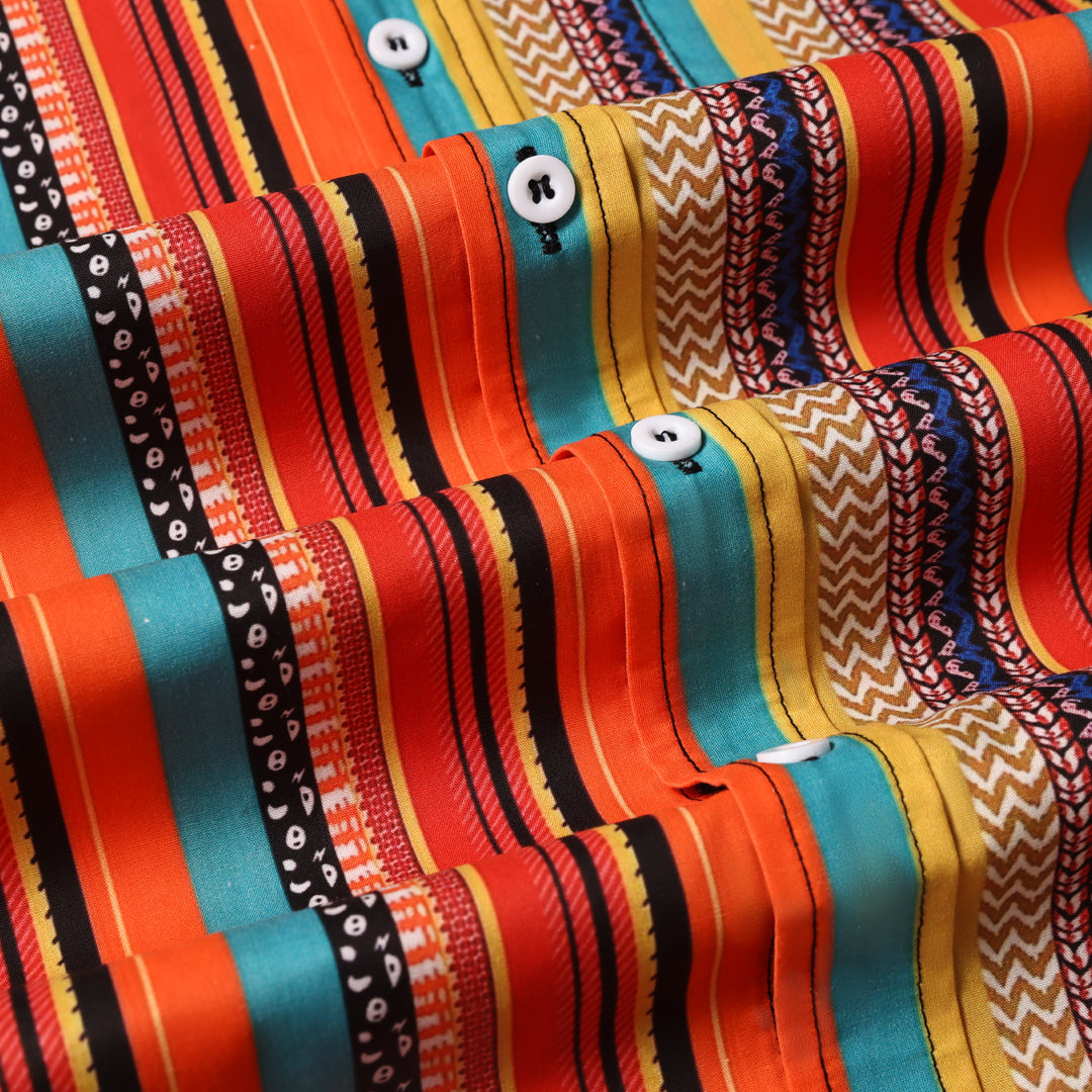 Colorful Ethnic Striped-100% Cotton Shirt