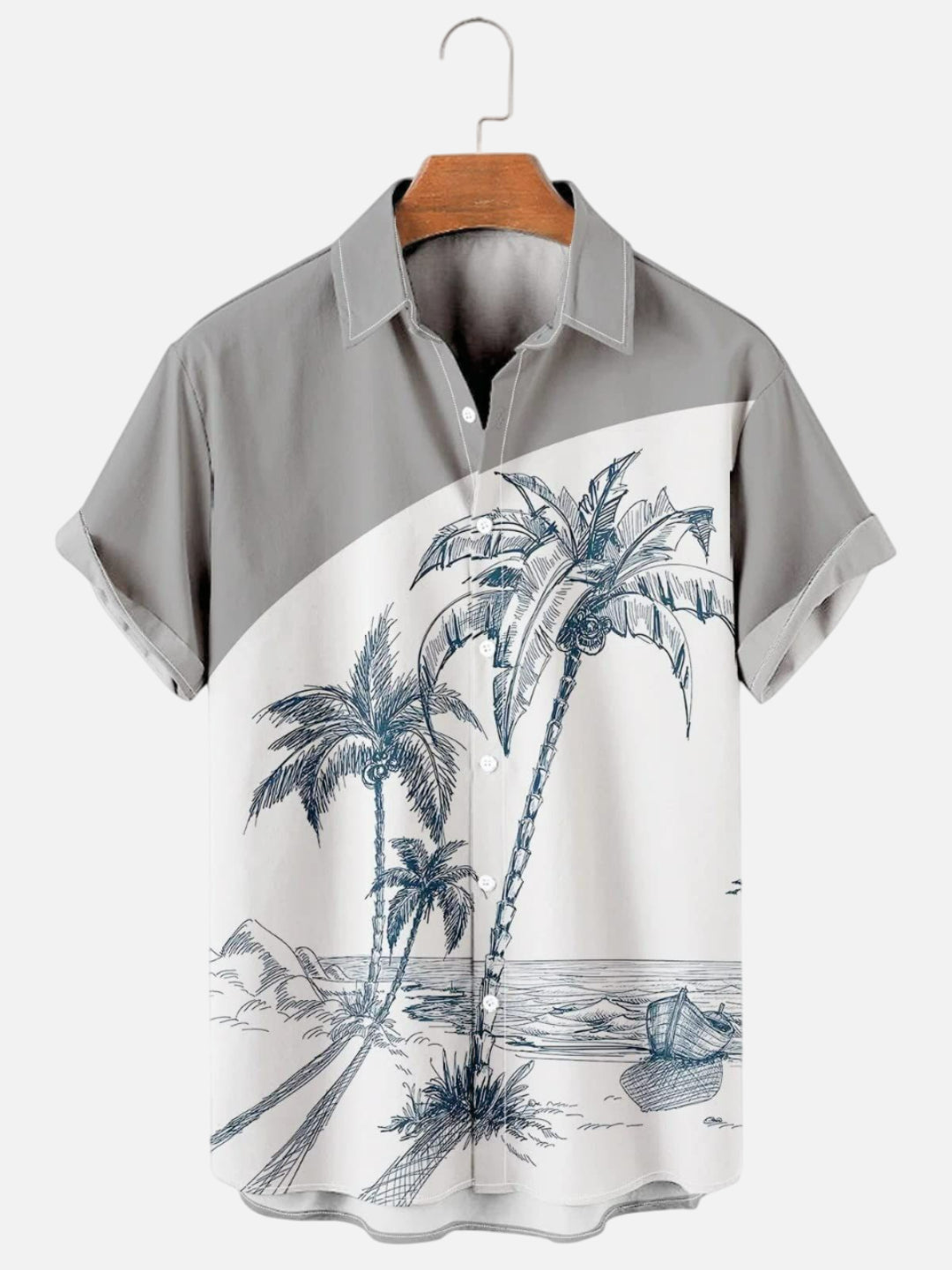 Men's Palm Tree Print Chest Pocket Hawaiian Short Sleeve Shirt