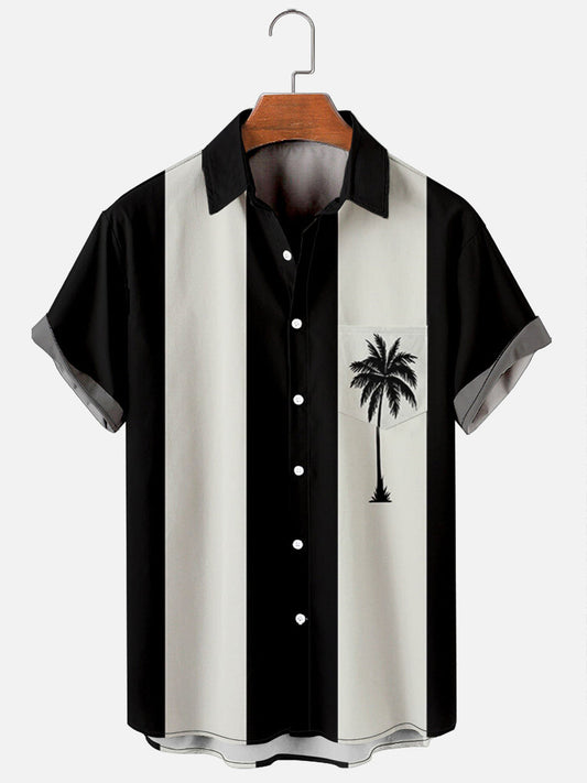 Men's Casual Hawaiian Coconut Tree Print Shirt With Pockets