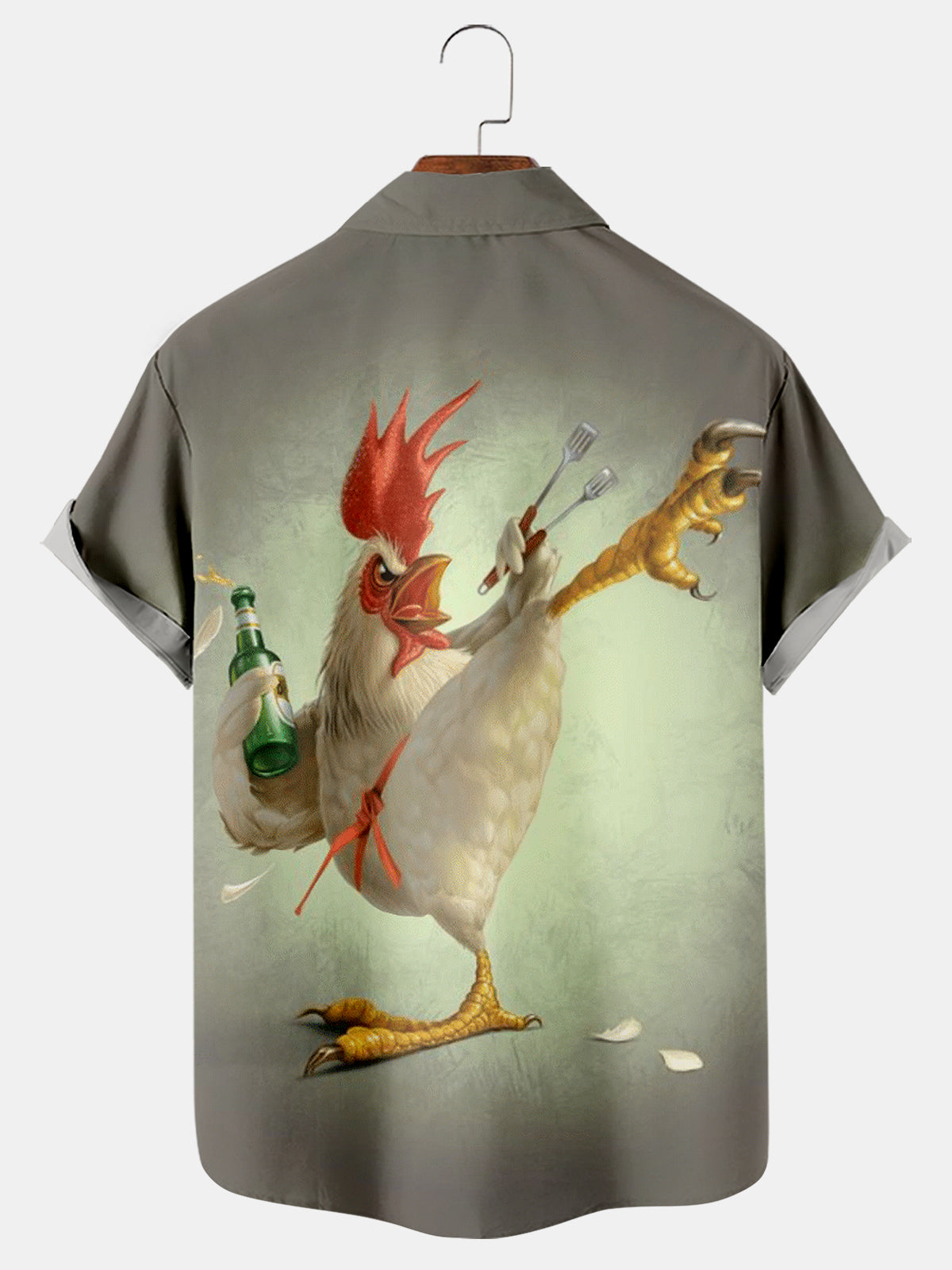 Men's Kung Fu Rooster Print Short Sleeve Shirt