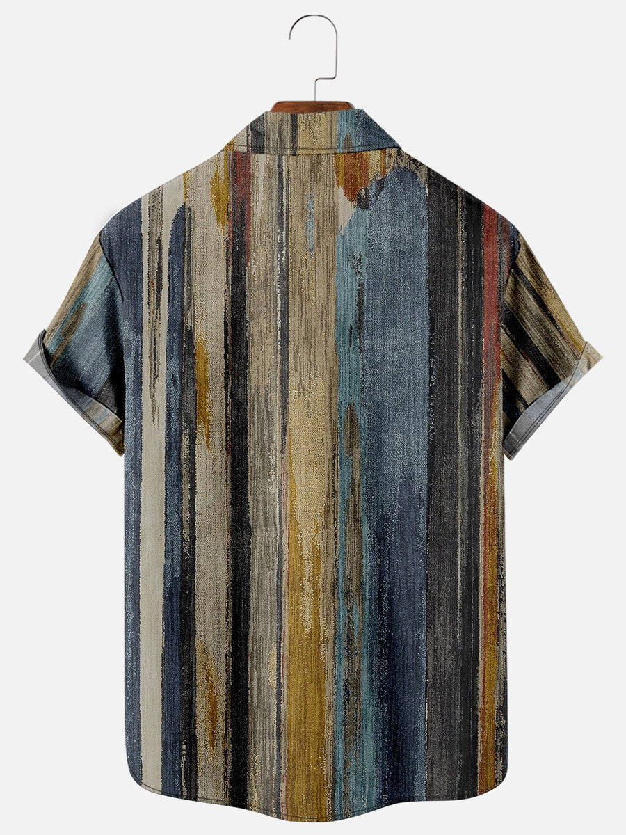 Leisure Vacation Abstract Gradient Geometric Pattern Hawaiian Style Printed Shirt Top