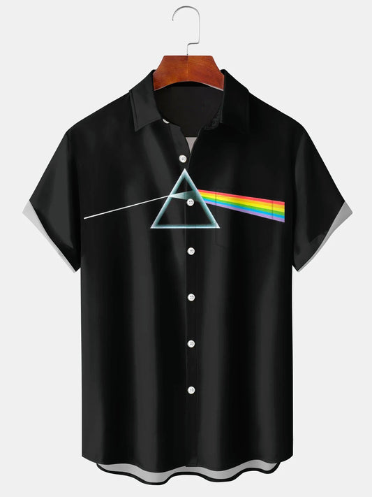 Men's Retro Rock Music Art Print Casual Short Sleeve Shirt