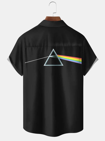 Men's Retro Rock Music Art Print Casual Short Sleeve Shirt