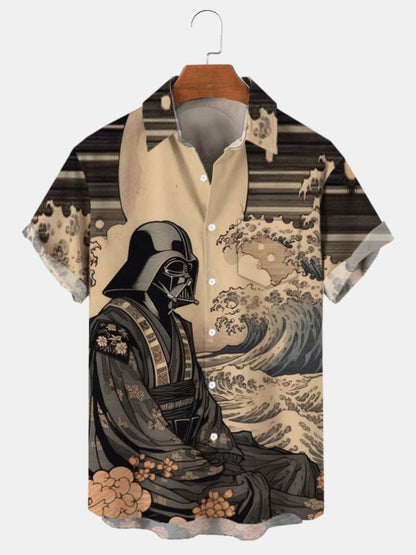 Men's Ukiyo-e Star Wars Print Chestband Hawaiian Short Sleeve Shirt