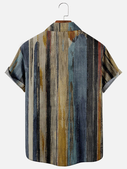 Leisure Vacation Abstract Gradient Geometric Pattern Hawaiian Style Printed Shirt Top