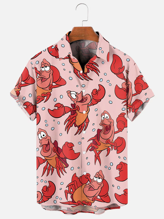 Men's Cartoon Lobster Print Holiday Short Sleeve Shirt