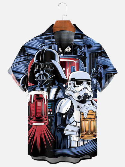 Men's Masked Samurai Beer Fun Print Hawaiian Short Sleeve Shirt