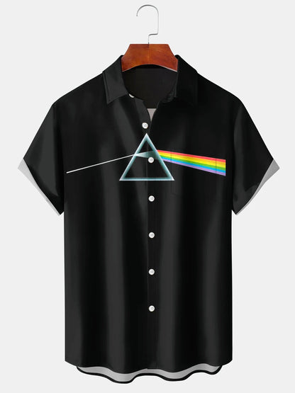Men's Retro Rock Music Art Print Casual Short Sleeve Shirt