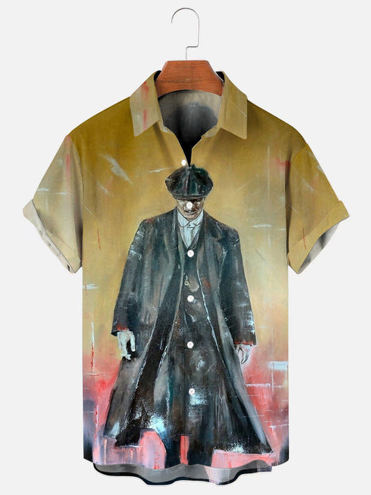 Men's Peaky Blinders Art Print Casual Short Sleeve Shirt